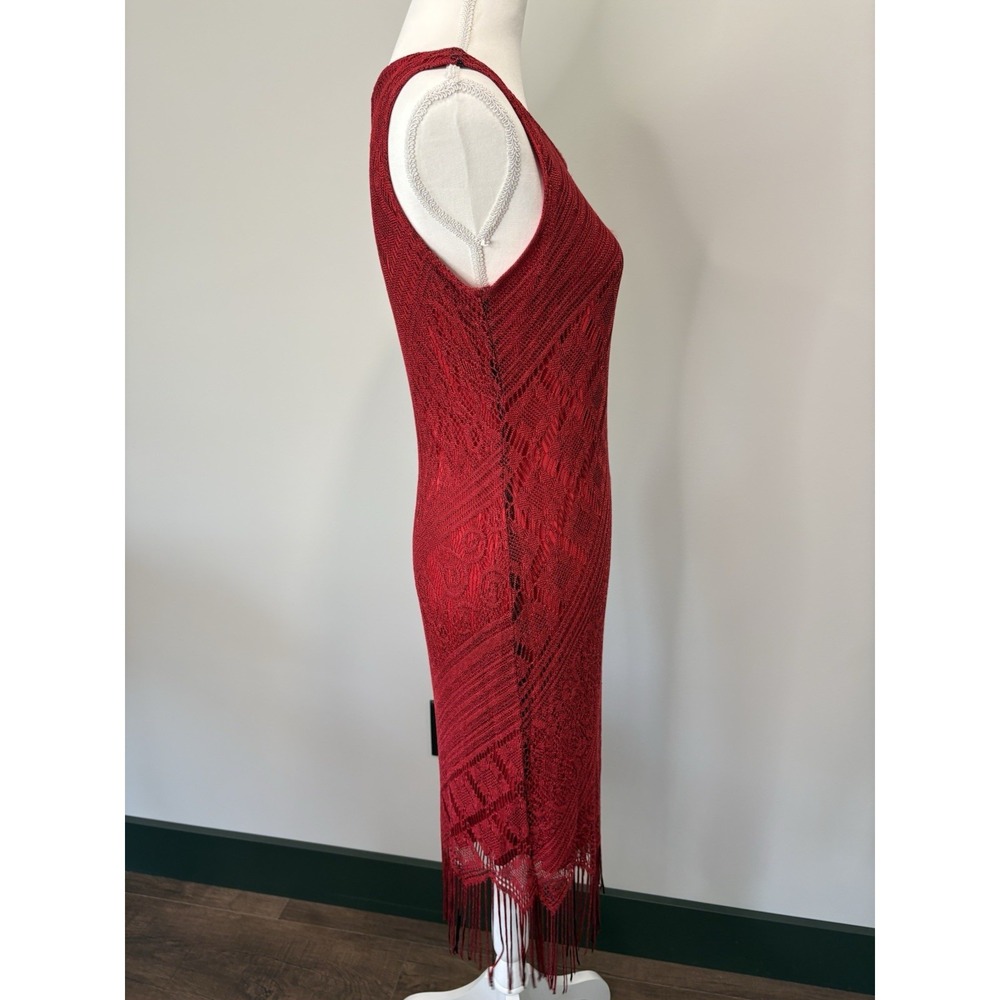 Vintage SAVVY Womens Fringe Flapper Dress Size L Red‎ Crochet Vampy Fairygoth - Picture 4 of 7